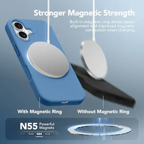 GONEZ Magnetic for iPhone 16 Case, [Compatible with MagSafe] Anti-Scratch Microfiber Lining & Screen Protector, Silicone Camera Control, Shockproof Slim Phone Cover 6.1 inch, Lake Blue - 3
