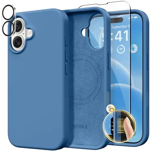 GONEZ Magnetic for iPhone 16 Case, Compatible with MagSafe, [Screen Protector + Camera Lens Protector], Liquid Silicone Shockproof Protective Phone Case for iPhone 16 6.1