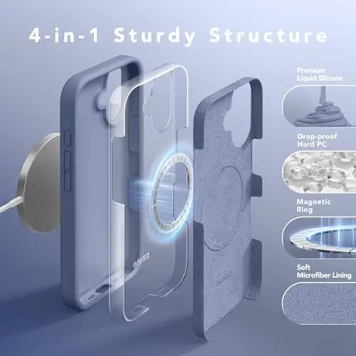 GONEZ Magnetic for iPhone 16 Case, Compatible with MagSafe, [Screen Protector + Camera Lens Protector], Liquid Silicone Shockproof Protective Phone Case for iPhone 16 6.1