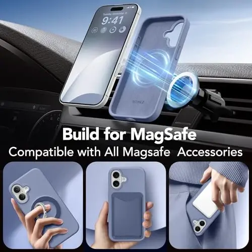 GONEZ Magnetic for iPhone 16 Case, [Compatible with MagSafe] Anti-Scratch Microfiber Lining & Screen Protector, Silicone Camera Control, Shockproof Slim Phone Cover 6.1 inch, Lavender Gray - 4