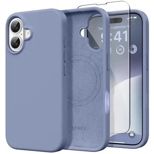 GONEZ Magnetic for iPhone 16 Case, [Compatible with MagSafe] Anti-Scratch Microfiber Lining & Screen Protector, Silicone Camera Control, Shockproof Slim Phone Cover 6.1 inch, Lavender Gray 