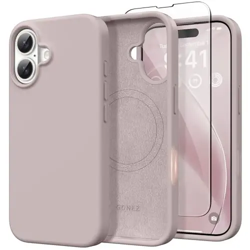 GONEZ Magnetic for iPhone 16 Case, [Compatible with MagSafe] Anti-Scratch Microfiber Lining & Screen Protector, Silicone Camera Control, Shockproof Slim Phone Cover 6.1 inch, Light Taro 