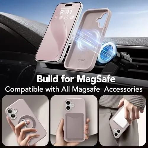 GONEZ Magnetic for iPhone 16 Case, [Compatible with MagSafe] Anti-Scratch Microfiber Lining & Screen Protector, Silicone Camera Control, Shockproof Slim Phone Cover 6.1 inch, Light Taro - 4