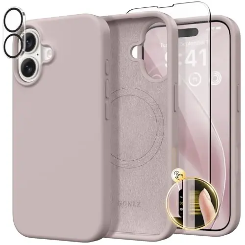 GONEZ Magnetic for iPhone 16 Case, Compatible with MagSafe, [Screen Protector + Camera Lens Protector], Liquid Silicone Shockproof Protective Phone Case for iPhone 16 6.1