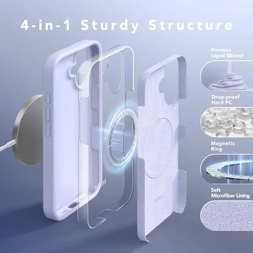GONEZ Magnetic for iPhone 16 Case, Compatible with MagSafe, [Screen Protector + Camera Lens Protector], Liquid Silicone Shockproof Protective Phone Case for iPhone 16 6.1