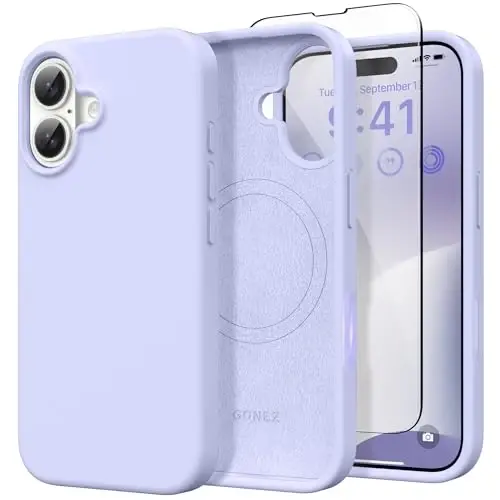 GONEZ Magnetic for iPhone 16 Case, [Compatible with MagSafe] Anti-Scratch Microfiber Lining & Screen Protector, Silicone Camera Control, Shockproof Slim Phone Cover 6.1 inch, Lilac 