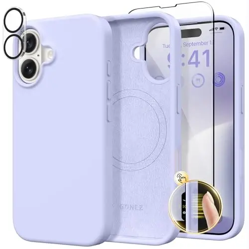 GONEZ Magnetic for iPhone 16 Case, Compatible with MagSafe, [Screen Protector + Camera Lens Protector], Liquid Silicone Shockproof Protective Phone Case for iPhone 16 6.1