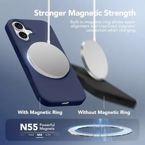 GONEZ Magnetic for iPhone 16 Case, [Compatible with MagSafe] Anti-Scratch Microfiber Lining & Screen Protector, Silicone Camera Control, Shockproof Slim Phone Cover 6.1 inch, Midnight Blue - 4