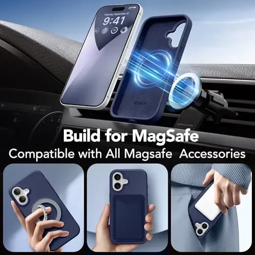 GONEZ Magnetic for iPhone 16 Case, [Compatible with MagSafe] Anti-Scratch Microfiber Lining & Screen Protector, Silicone Camera Control, Shockproof Slim Phone Cover 6.1 inch, Midnight Blue - 5