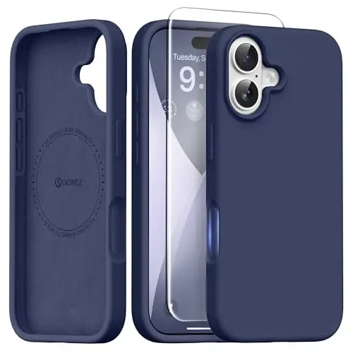 GONEZ Magnetic for iPhone 16 Case, [Compatible with MagSafe] Anti-Scratch Microfiber Lining & Screen Protector, Silicone Camera Control, Shockproof Slim Phone Cover 6.1 inch, Midnight Blue 