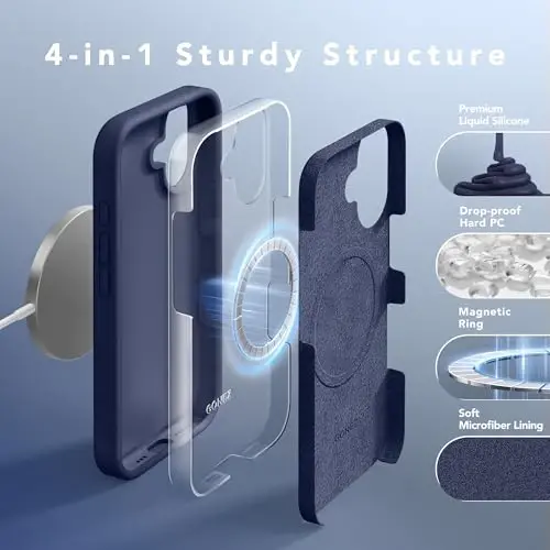 GONEZ Magnetic for iPhone 16 Case, Compatible with MagSafe, [Screen Protector + Camera Lens Protector], Liquid Silicone Shockproof Protective Phone Case for iPhone 16 6.1