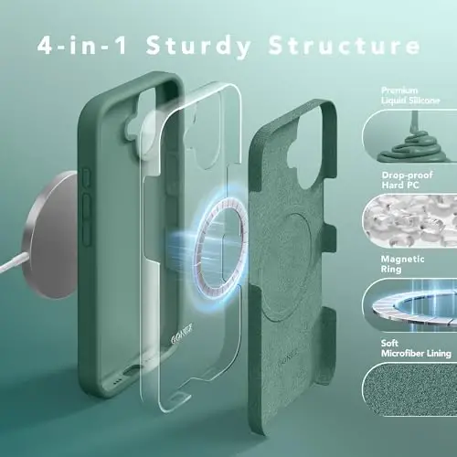 GONEZ Magnetic for iPhone 16 Case, Compatible with MagSafe, [Screen Protector + Camera Lens Protector], Liquid Silicone Shockproof Protective Phone Case for iPhone 16 6.1