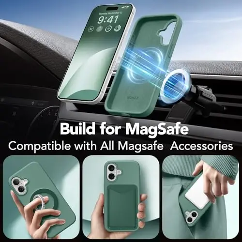 GONEZ Magnetic for iPhone 16 Case, [Compatible with MagSafe] Anti-Scratch Microfiber Lining & Screen Protector, Silicone Camera Control, Shockproof Slim Phone Cover 6.1 inch, Midnight Green - 5