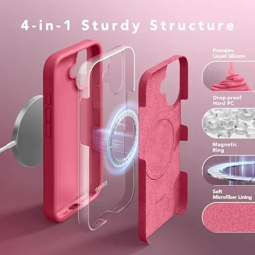 GONEZ Magnetic for iPhone 16 Case, Compatible with MagSafe, [Screen Protector + Camera Lens Protector], Liquid Silicone Shockproof Protective Phone Case for iPhone 16 6.1