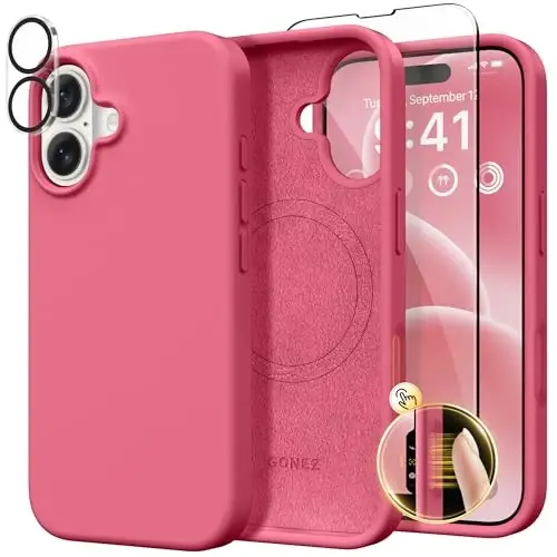 GONEZ Magnetic for iPhone 16 Case, Compatible with MagSafe, [Screen Protector + Camera Lens Protector], Liquid Silicone Shockproof Protective Phone Case for iPhone 16 6.1