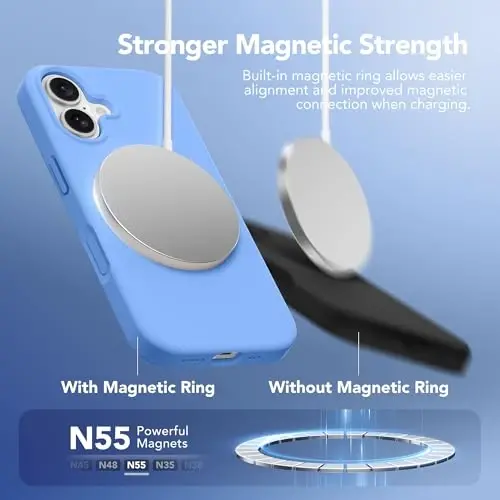 GONEZ Magnetic for iPhone 16 Case, [Compatible with MagSafe] Anti-Scratch Microfiber Lining & Screen Protector, Silicone Camera Control, Shockproof Slim Phone Cover 6.1 inch, Sky Blue - 3