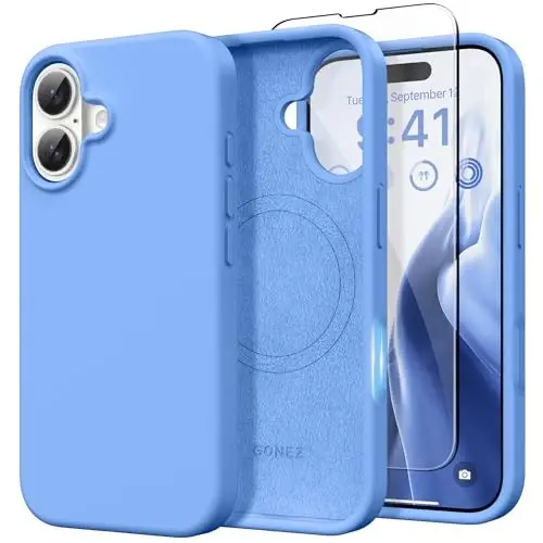 GONEZ Magnetic for iPhone 16 Case, [Compatible with MagSafe] Anti-Scratch Microfiber Lining & Screen Protector, Silicone Camera Control, Shockproof Slim Phone Cover 6.1 inch, Sky Blue 