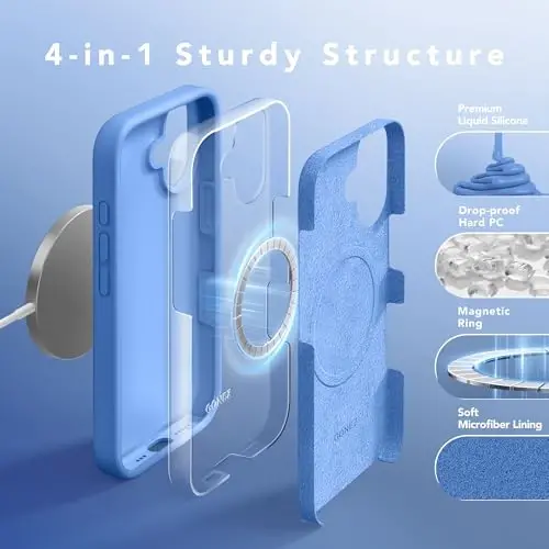 GONEZ Magnetic for iPhone 16 Case, Compatible with MagSafe, [Screen Protector + Camera Lens Protector], Liquid Silicone Shockproof Protective Phone Case for iPhone 16 6.1