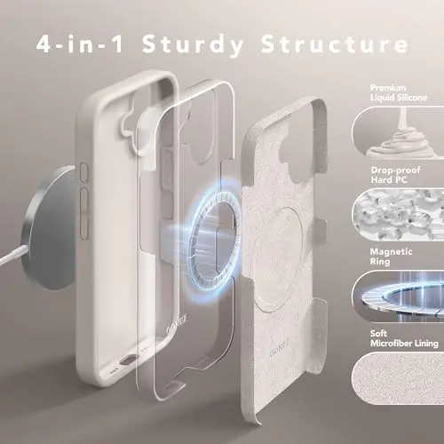 GONEZ Magnetic for iPhone 16 Case, [Compatible with MagSafe] Anti-Scratch Microfiber Lining & Screen Protector, Silicone Camera Control, Shockproof Slim Phone Cover 6.1 inch, Stone - 5