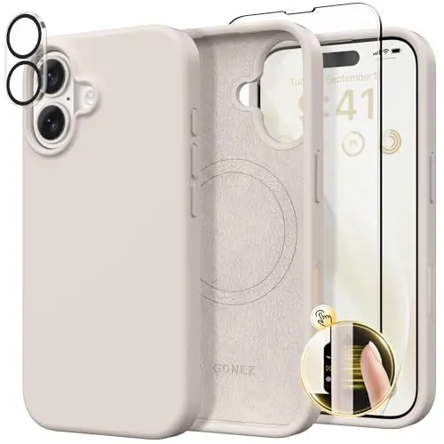 GONEZ Magnetic for iPhone 16 Case, Compatible with MagSafe, [Screen Protector + Camera Lens Protector], Liquid Silicone Shockproof Protective Phone Case for iPhone 16 6.1