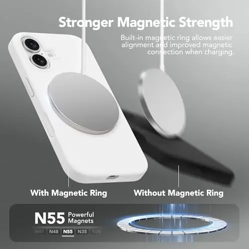GONEZ Magnetic for iPhone 16 Case, [Compatible with MagSafe] Anti-Scratch Microfiber Lining & Screen Protector, Silicone Camera Control, Shockproof Slim Phone Cover 6.1 inch, White - 4