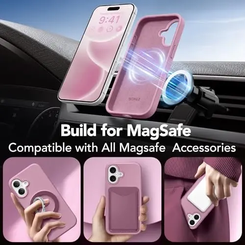 GONEZ Magnetic for iPhone 16 Case, Compatible with MagSafe, [Screen Protector + Camera Lens Protector], Silicone Shockproof Anti-Scratch Protective Phone Case 6.1 inch, Blackcurrant - 3