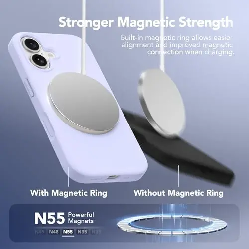 GONEZ Magnetic for iPhone 16 Case, Silicone Cover Lilac | Compatible with MagSafe, Camera Button & Screen Protector, Microfiber Lining, 3 Layers Soft Gel Rubber Shockproof Slim 6.1