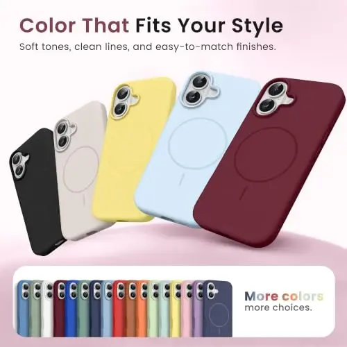 GONEZ Magnetic for iPhone 16 Case, Silicone Cover Maroon | Compatible with MagSafe, Camera Button & Screen Protector, Microfiber Lining, 3 Layers Soft Gel Rubber Shockproof Slim 6.1