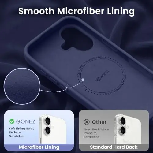 GONEZ Magnetic for iPhone 16 Case, Silicone Cover Navy Blue | Compatible with MagSafe, Camera Button & Screen Protector, Microfiber Lining, 3 Layers Soft Gel Rubber Shockproof Slim 6.1