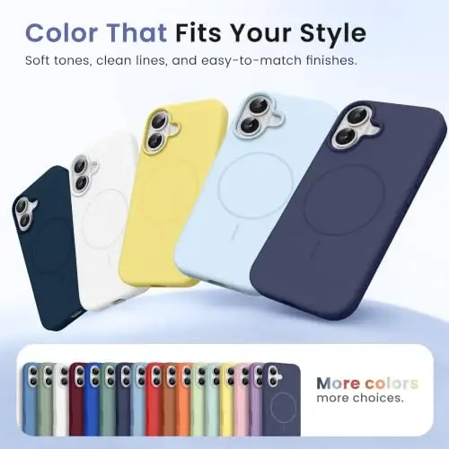 GONEZ Magnetic for iPhone 16 Case, Silicone Cover Navy Blue | Compatible with MagSafe, Camera Button & Screen Protector, Microfiber Lining, 3 Layers Soft Gel Rubber Shockproof Slim 6.1