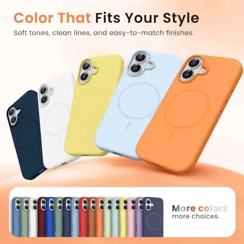GONEZ Magnetic for iPhone 16 Case, Silicone Cover Orange | Compatible with MagSafe, Camera Button & Screen Protector, Microfiber Lining, 3 Layers Soft Gel Rubber Shockproof Slim 6.1