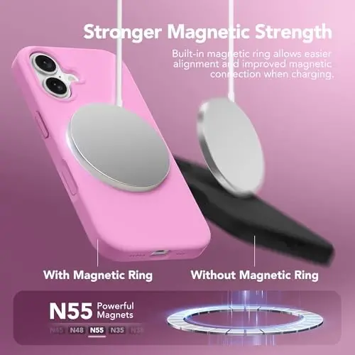 GONEZ Magnetic for iPhone 16 Case, Silicone Cover Rose Pink | Compatible with MagSafe, Camera Button & Screen Protector, Microfiber Lining, 3 Layers Soft Gel Rubber Shockproof Slim 6.1