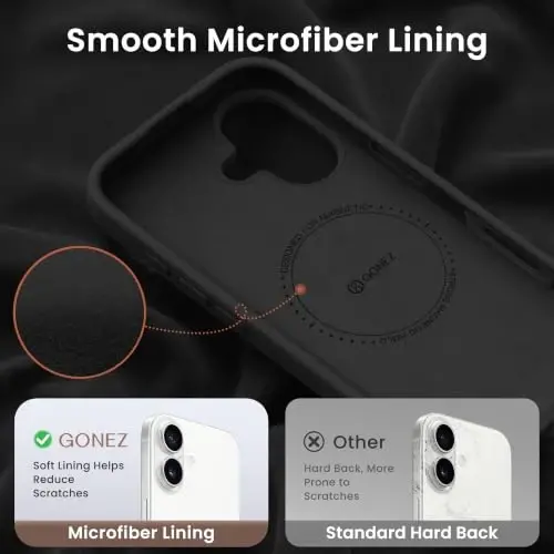 GONEZ Magnetic for iPhone 16 Plus Case, Silicone Cover Black | Compatible with MagSafe, Camera Button & Screen Protector, Microfiber Lining, 3 Layers Soft Gel Rubber Shockproof Slim 6.7