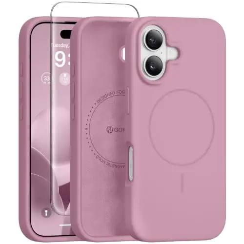 GONEZ Magnetic for iPhone 16 Plus Case, Silicone Cover Blackcurrant | Compatible with MagSafe, Camera Button & Screen Protector, Microfiber Lining, 3 Layers Soft Gel Rubber Shockproof Slim 6.7