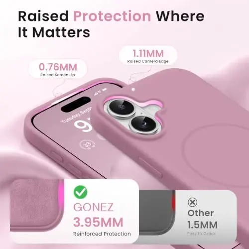 GONEZ Magnetic for iPhone 16 Plus Case, Silicone Cover Blackcurrant | Compatible with MagSafe, Camera Button & Screen Protector, Microfiber Lining, 3 Layers Soft Gel Rubber Shockproof Slim 6.7