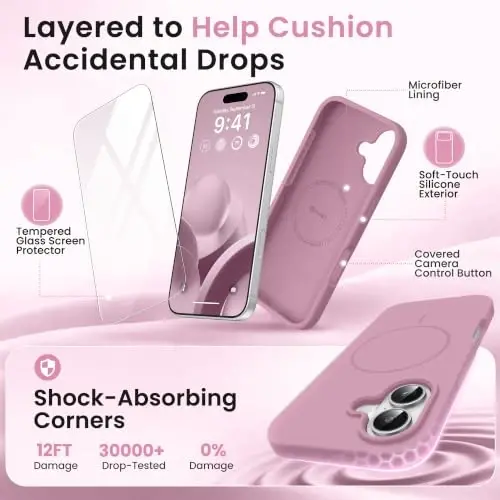 GONEZ Magnetic for iPhone 16 Plus Case, Silicone Cover Blackcurrant | Compatible with MagSafe, Camera Button & Screen Protector, Microfiber Lining, 3 Layers Soft Gel Rubber Shockproof Slim 6.7