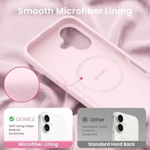 GONEZ Magnetic for iPhone 16 Plus Case, Silicone Cover Chalk Pink | Compatible with MagSafe, Camera Button & Screen Protector, Microfiber Lining, 3 Layers Soft Gel Rubber Shockproof Slim 6.7