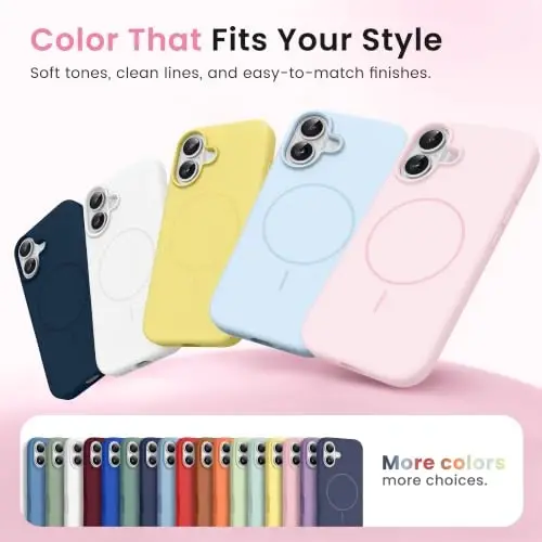 GONEZ Magnetic for iPhone 16 Plus Case, Silicone Cover Chalk Pink | Compatible with MagSafe, Camera Button & Screen Protector, Microfiber Lining, 3 Layers Soft Gel Rubber Shockproof Slim 6.7