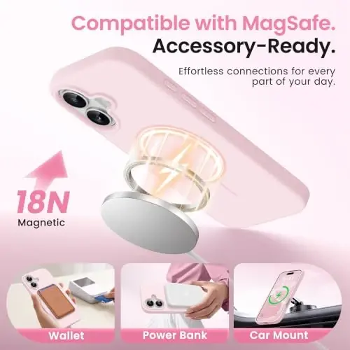 GONEZ Magnetic for iPhone 16 Plus Case, Silicone Cover Chalk Pink | Compatible with MagSafe, Camera Button & Screen Protector, Microfiber Lining, 3 Layers Soft Gel Rubber Shockproof Slim 6.7