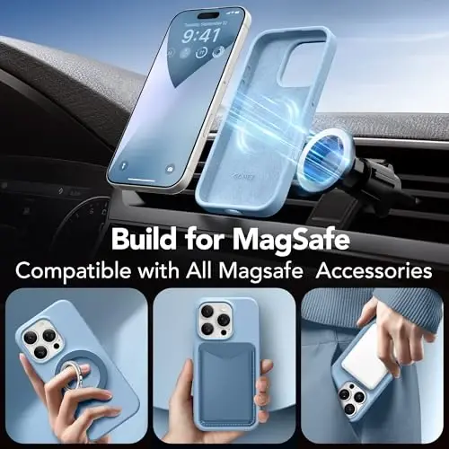 GONEZ Magnetic for iPhone 16 Pro Case, [Compatible with MagSafe] Anti-Scratch Microfiber Lining & Screen Protector, Silicone Camera Control, Shockproof Slim Phone Cover 6.3 inch, Mist Blue - 3