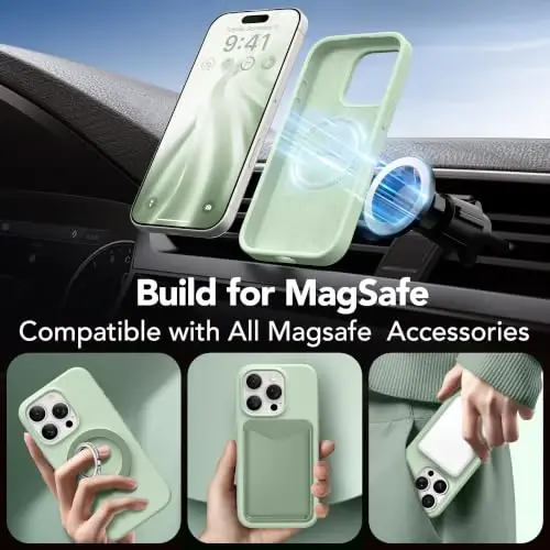 GONEZ Magnetic for iPhone 16 Pro Case, [Compatible with MagSafe] Anti-Scratch Microfiber Lining & Screen Protector, Silicone Camera Control, Shockproof Slim Phone Cover 6.3 inch, Pastel Green - GONEZ (1)