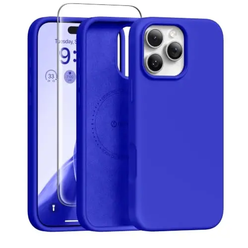 GONEZ Magnetic for iPhone 16 Pro Case, Compatible with MagSafe, [Screen Protector + Camera Lens Protector], Silicone Shockproof Anti-Scratch Protective Phone Case 6.3 inch, Cobalt Blue 