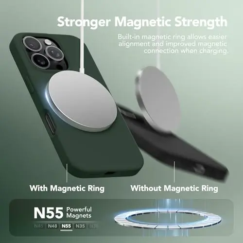 GONEZ Magnetic for iPhone 16 Pro Case, Compatible with MagSafe, [Screen Protector + Camera Lens Protector], Silicone Shockproof Anti-Scratch Protective Phone Case 6.3 inch, Dark Green - 3
