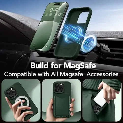 GONEZ Magnetic for iPhone 16 Pro Case, Compatible with MagSafe, [Screen Protector + Camera Lens Protector], Silicone Shockproof Anti-Scratch Protective Phone Case 6.3 inch, Dark Green - 4