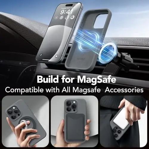 GONEZ Magnetic for iPhone 16 Pro Case, Compatible with MagSafe, [Screen Protector + Camera Lens Protector], Silicone Shockproof Anti-Scratch Protective Phone Case 6.3 inch, Deep Gray - 4