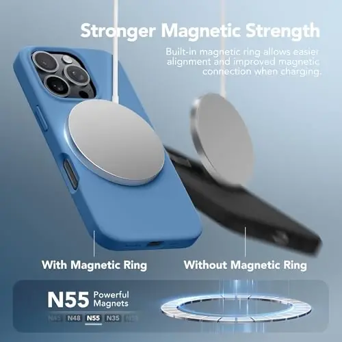 GONEZ Magnetic for iPhone 16 Pro Case, Compatible with MagSafe, [Screen Protector + Camera Lens Protector], Silicone Shockproof Anti-Scratch Protective Phone Case 6.3 inch, Lake Blue - 3