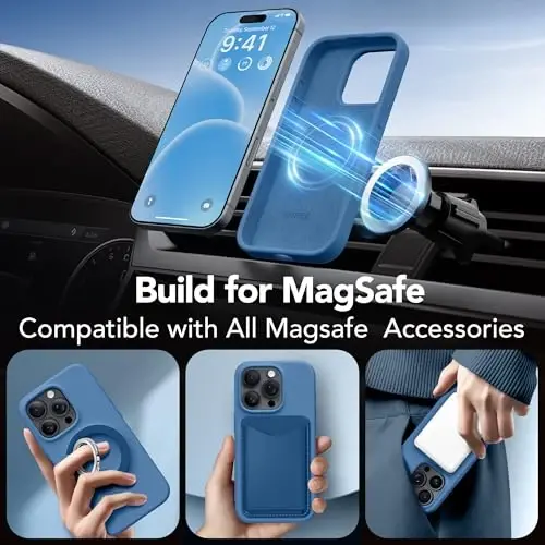 GONEZ Magnetic for iPhone 16 Pro Case, Compatible with MagSafe, [Screen Protector + Camera Lens Protector], Silicone Shockproof Anti-Scratch Protective Phone Case 6.3 inch, Lake Blue - 3