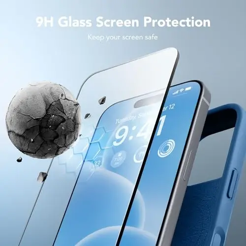 GONEZ Magnetic for iPhone 16 Pro Case, Compatible with MagSafe, [Screen Protector + Camera Lens Protector], Silicone Shockproof Anti-Scratch Protective Phone Case 6.3 inch, Lake Blue - 4