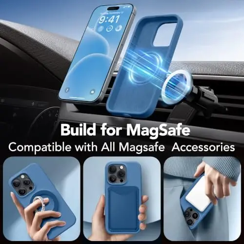 GONEZ Magnetic for iPhone 16 Pro Case, Compatible with MagSafe, [Screen Protector + Camera Lens Protector], Silicone Shockproof Anti-Scratch Protective Phone Case 6.3 inch, Lake Blue - 2