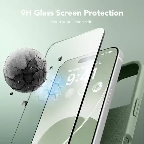 GONEZ Magnetic for iPhone 16 Pro Case, Compatible with MagSafe, [Screen Protector + Camera Lens Protector], Silicone Shockproof Anti-Scratch Protective Phone Case 6.3 inch, Light Green - 5